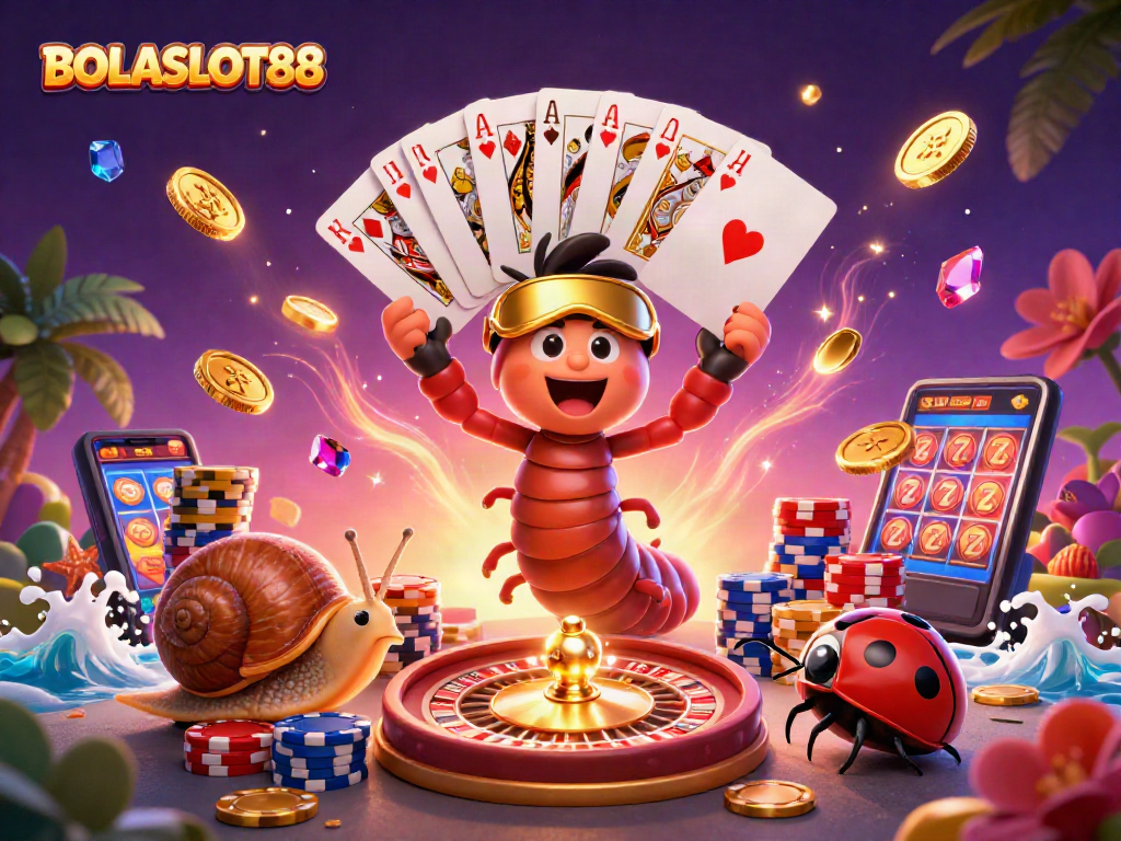 BOLASLOT88 invites players to engage in thrilling casino action with colorful characters and vibrant game elements.