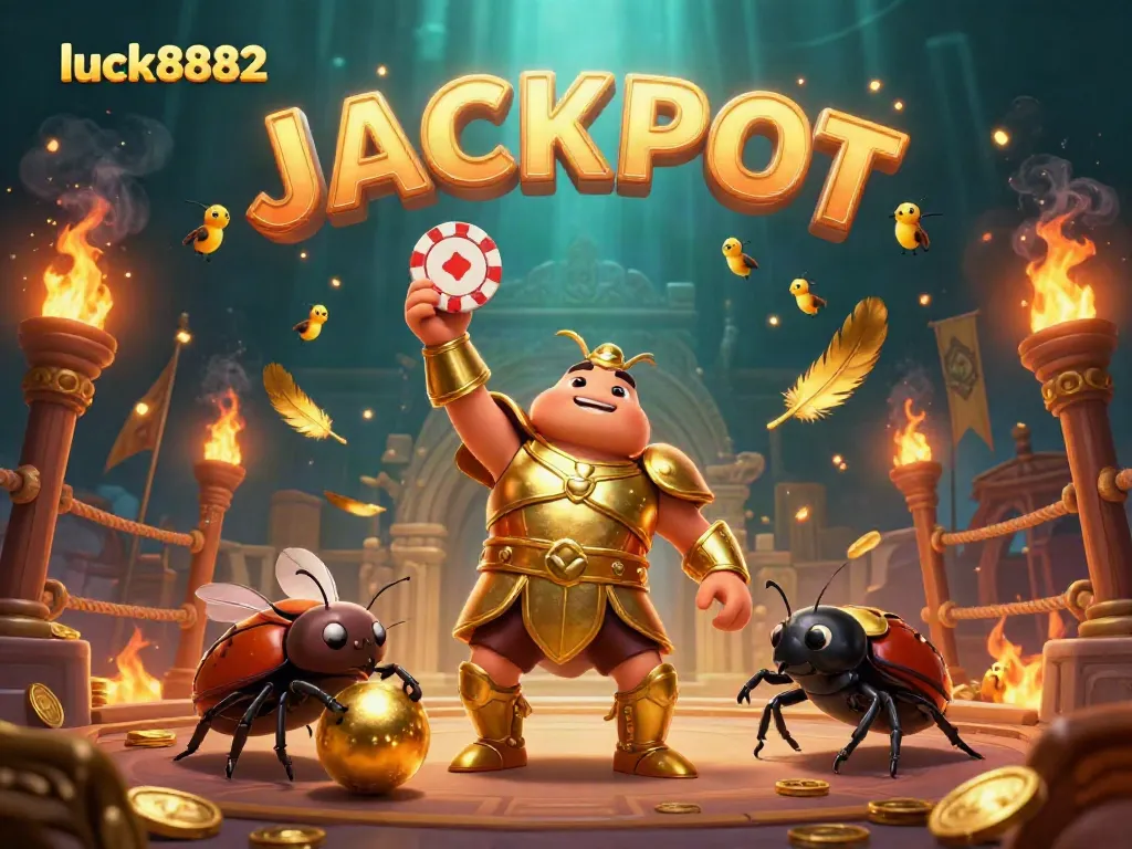 Engage with luck8882's thrilling casino adventure featuring hero beetles and a jackpot celebration.
