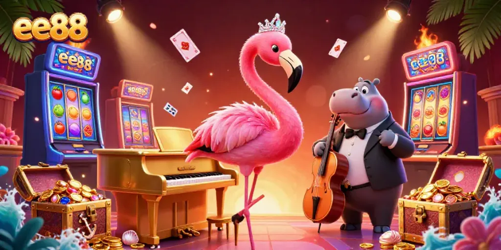 Experience the excitement of ee88 with vibrant slot machines and engaging characters in a lively casino scene.