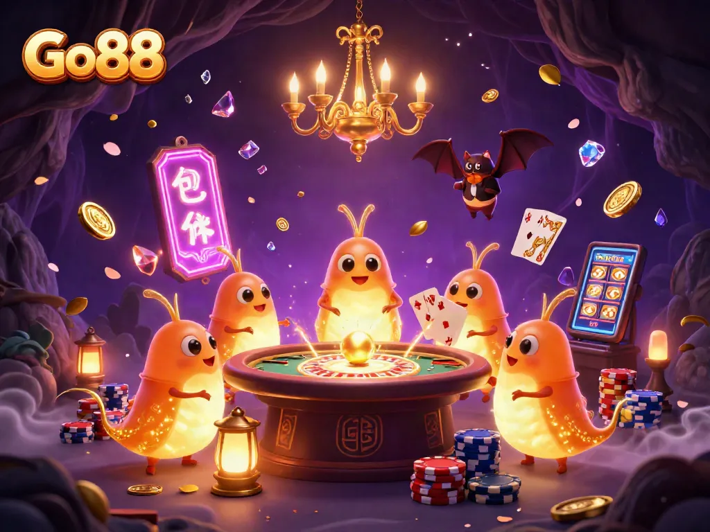 Experience thrilling moments at Go88 with glowworms illuminating the vibrant casino scene.