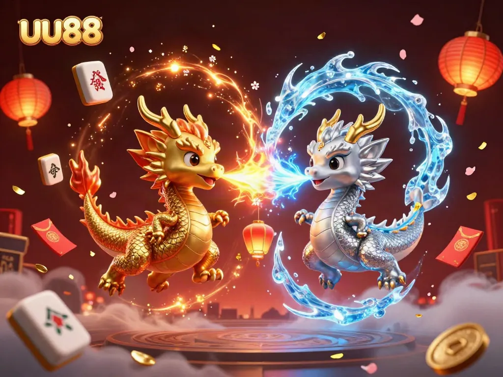 Experience thrilling gameplay with uu88 as fire and ice dragons clash in a mystical casino setting