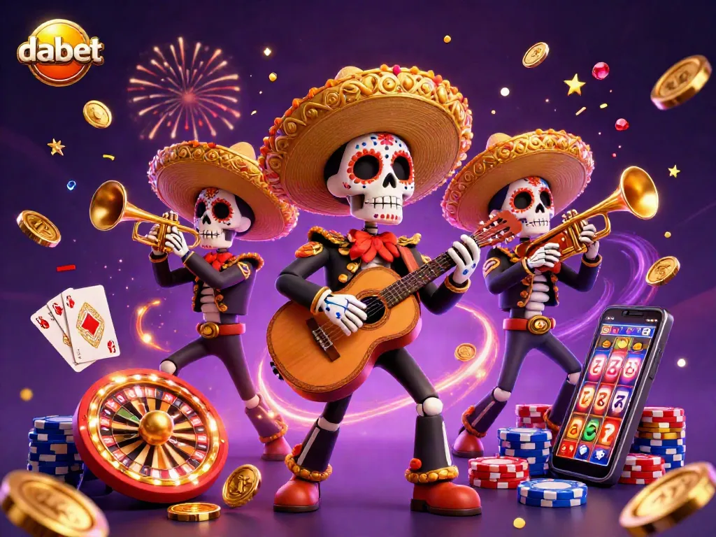 DABET players enjoying a vibrant casino atmosphere with colorful characters and dynamic gaming elements.