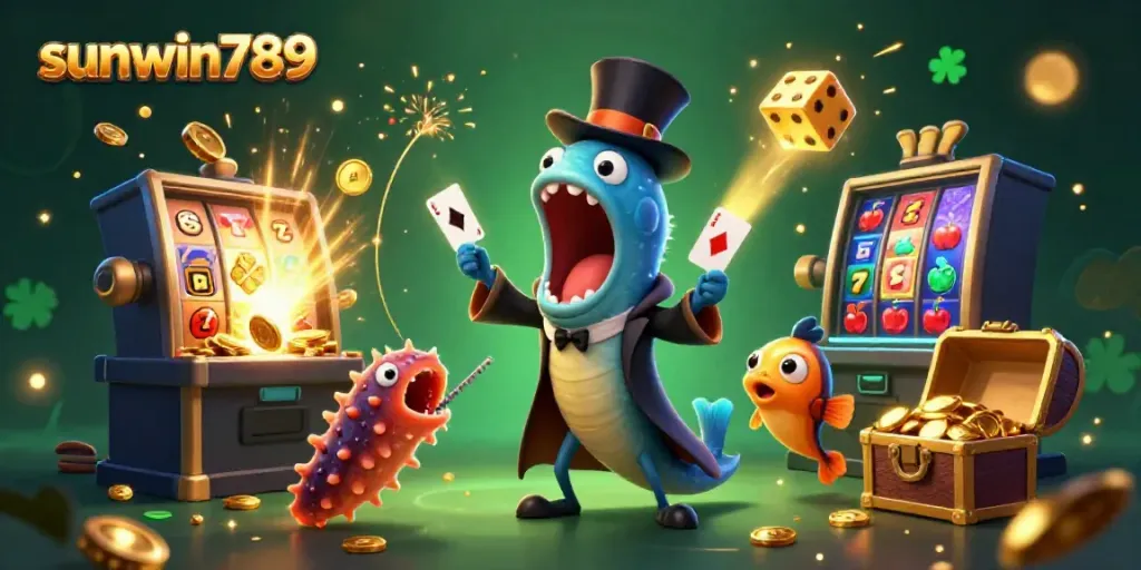 Experience the thrills of gambling with sunwin789 through engaging underwater characters in an exciting casino scene.
