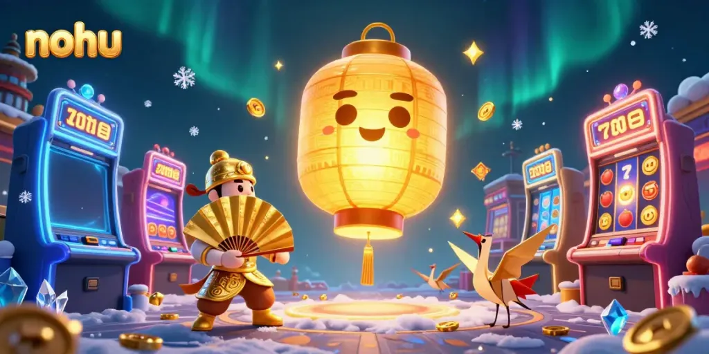 Engage with nohu's vibrant gaming world featuring golden lantern spirits and thrilling slot machines.