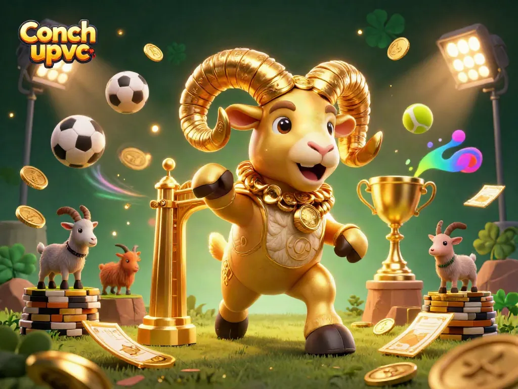 Conch upvc transforms the gaming experience with a golden ram charging through dynamic sports action.