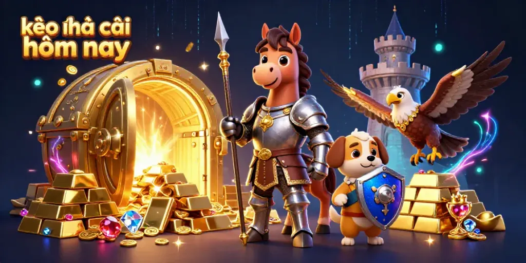 Engage with kèo nhà cái hôm nay through a vibrant 3D illustration depicting action-packed medieval characters in an exciting casino setting.