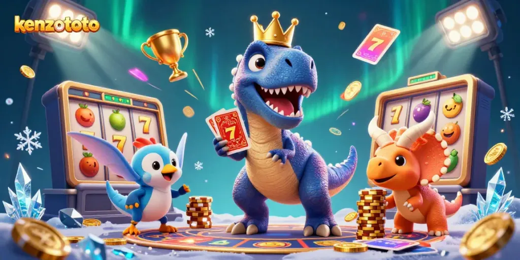 Experience thrilling gameplay on kenzototo with a vibrant 3D dinosaur-themed casino scene.
