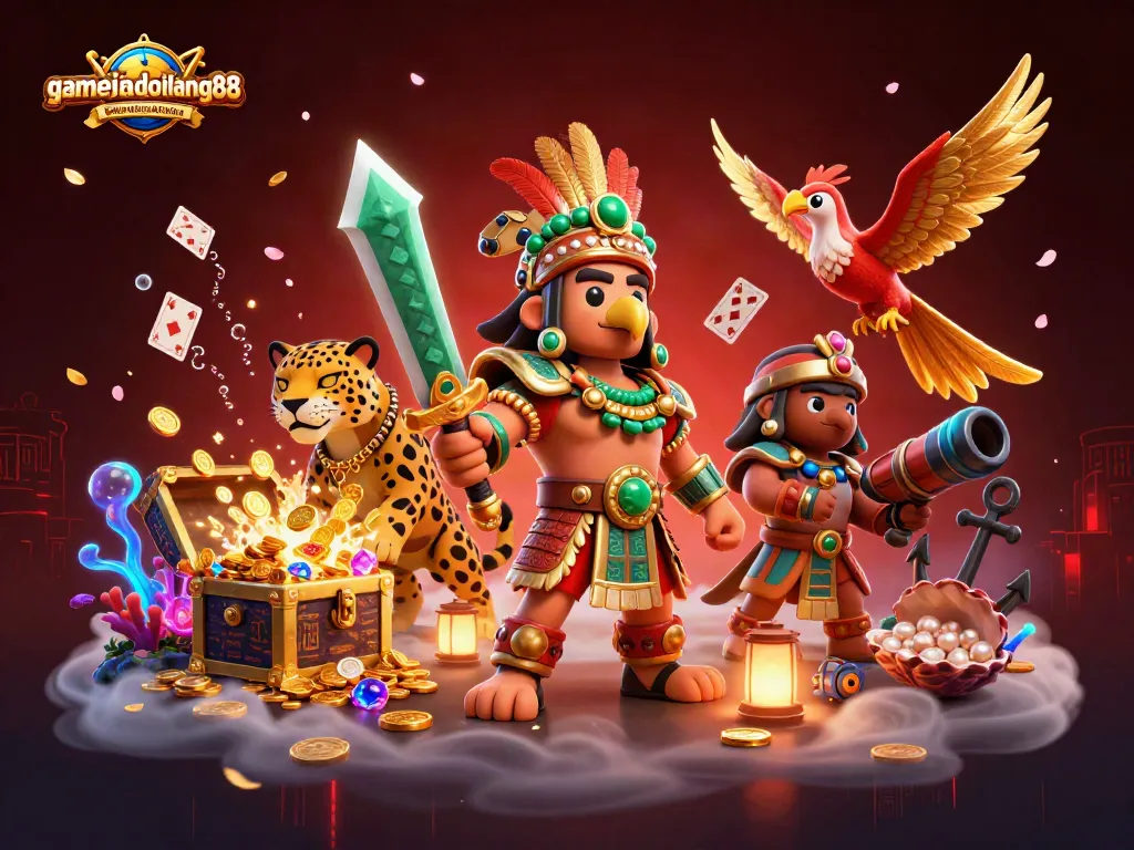 Gamebaidoithuong88 features vibrant casino action with Aztec warriors and treasure elements