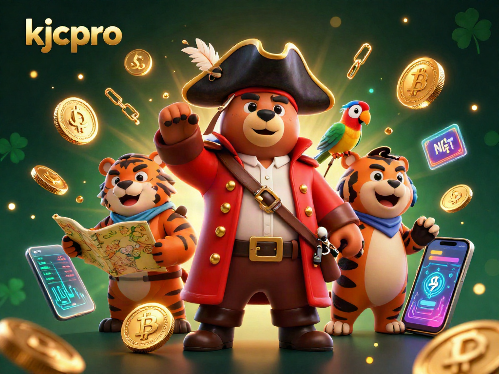 Play with kjcpro's exciting features in a vibrant casino scene showcasing characters and crypto elements.