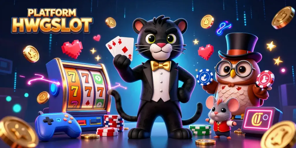 Engage with PLATFORM HWGSLOT as a black panther deals cards in a vibrant casino setting.