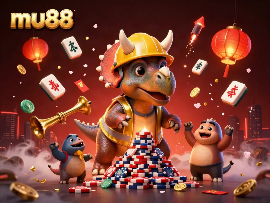 Experience thrilling gaming moments with the lively mu88 characters celebrating amidst a dynamic casino scene.