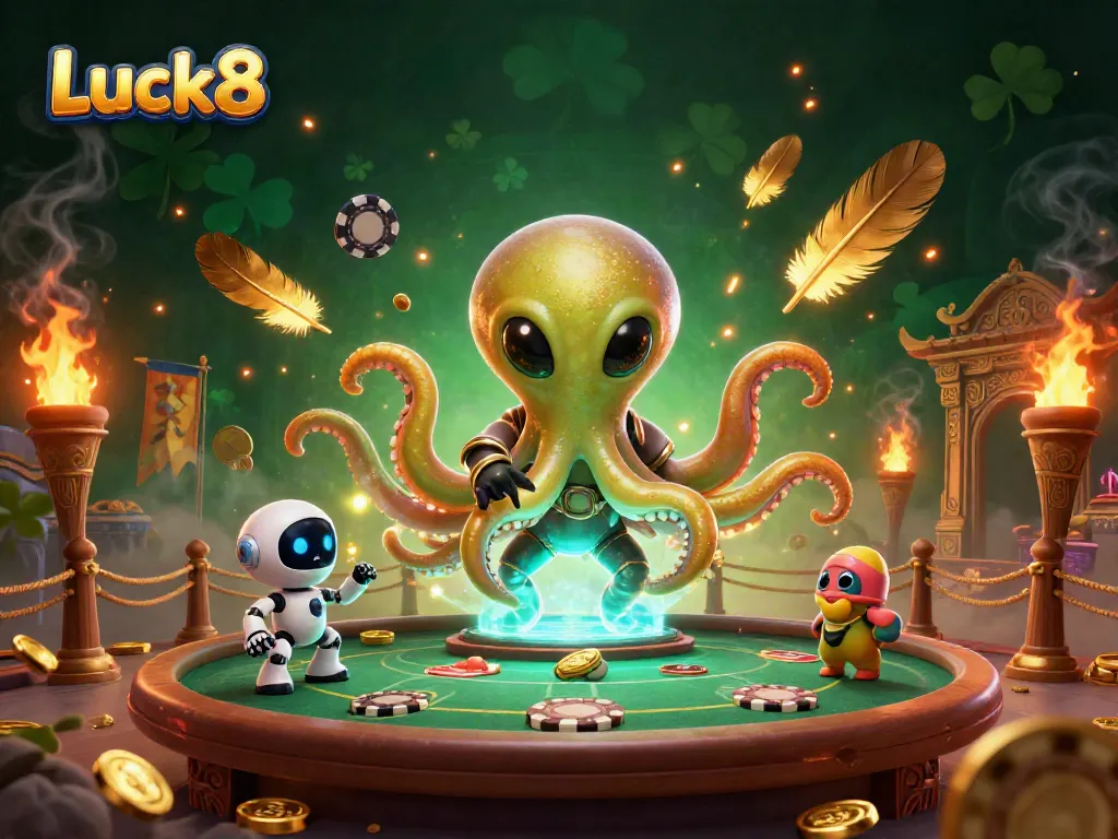 Engage with Luck8 while exploring a vibrant casino universe filled with alien-themed characters and dynamic gaming elements.