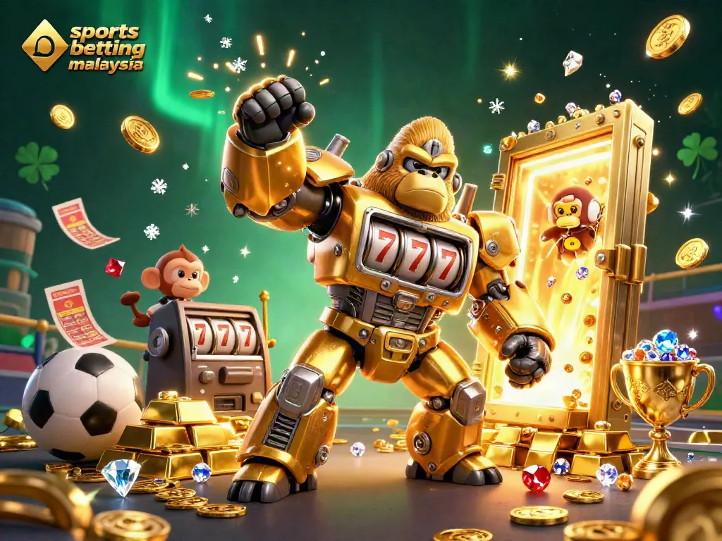 Engage in thrilling sports betting malaysia with vibrant action, golden treasures, and dynamic casino elements.