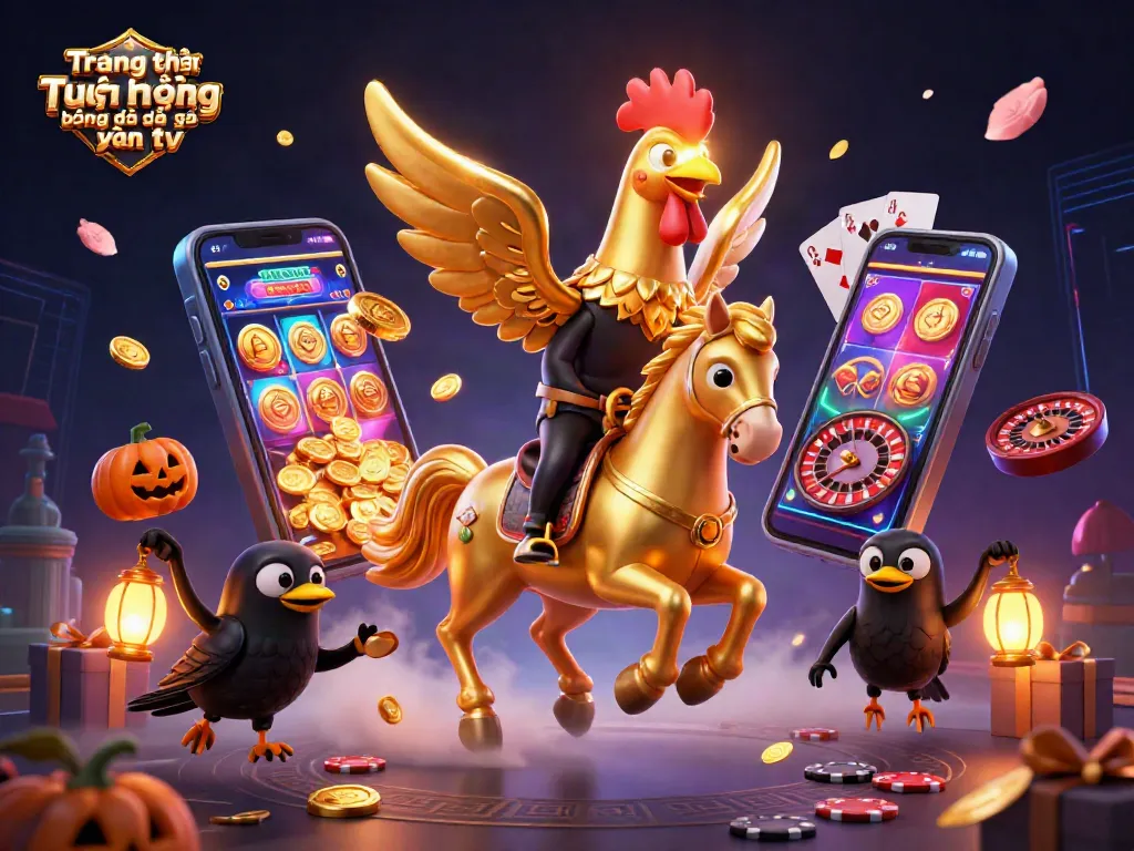 Stream live soccer with Trang phát trực tiếp bóng đá gà vàng tv in an engaging casino-themed illustration.