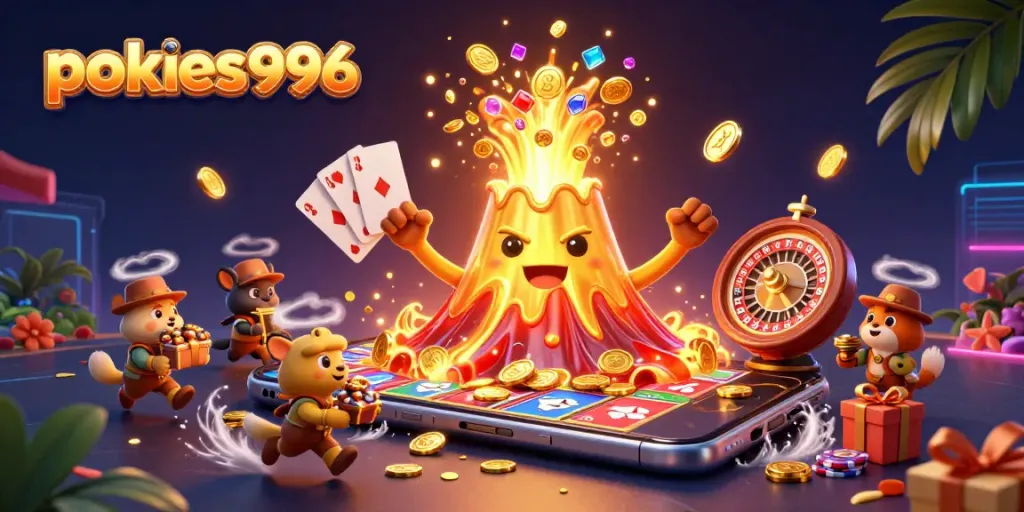 Play pokies996 with vibrant slots in a golden treasure eruption scene full of excitement.