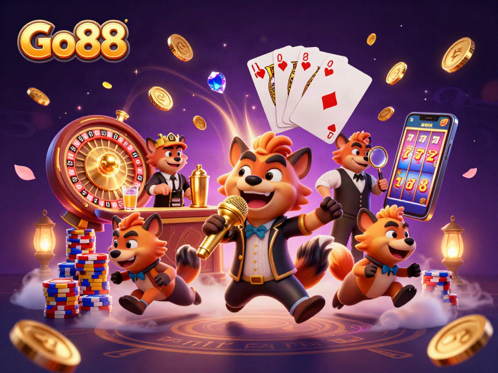 Go88 hyenas bring laughter and excitement in a vibrant casino scene with dynamic game elements.