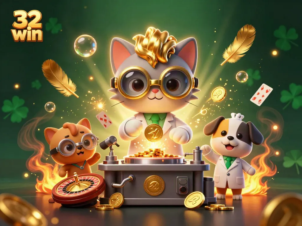 Experience the vibrant world of 32 win with dynamic casino elements and colorful characters in action.