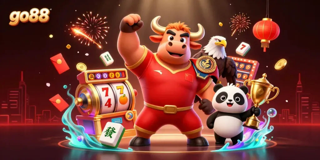 Experience excitement with go88 amidst vibrant casino elements and lively characters.