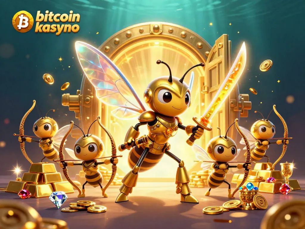 Engage in the vibrant world of bitcoin kasyno with a giant hornet warrior and treasure.