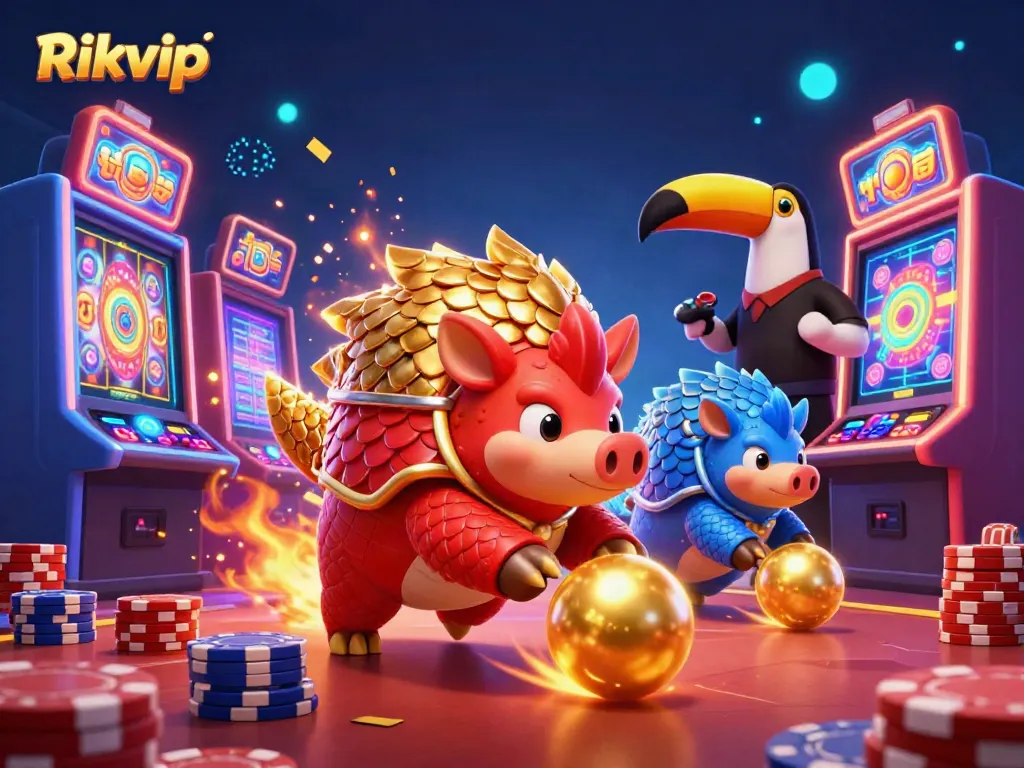 Engage with thrilling casino action featuring Rikvip's vibrant pangolins competing in a dynamic game.