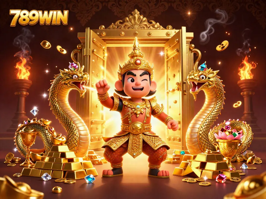 Experience the thrill of winning at 789WIN with a captivating casino illustration featuring a golden guardian.