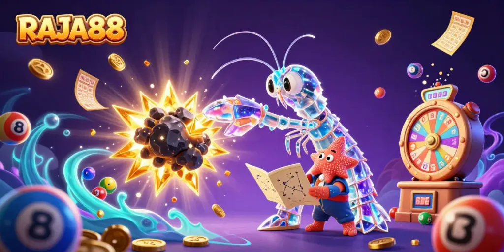 Engage in thrilling gameplay with RAJA88's vibrant lottery scene featuring colorful elements.