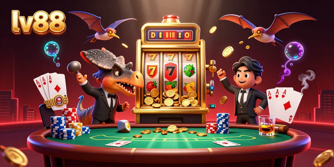 lv88's animated characters celebrate jackpot wins with vibrant casino action, evoking excitement and fun.