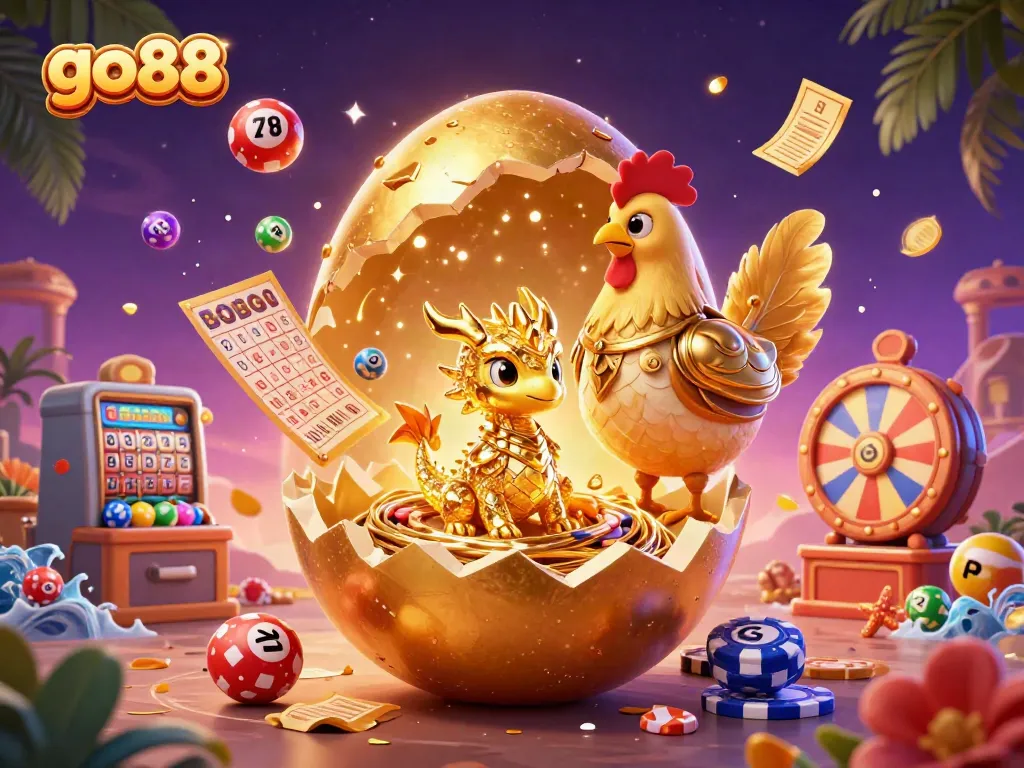 Play and win at go88 featuring a golden dragon and vibrant lottery elements in a captivating casino scene.