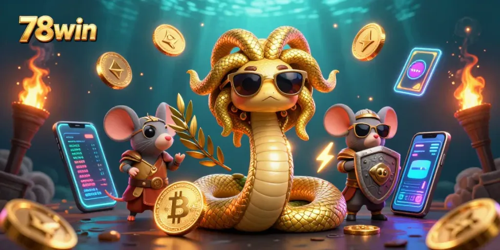 Join the excitement at 78win with this vibrant 3D casino scene featuring crypto elements.