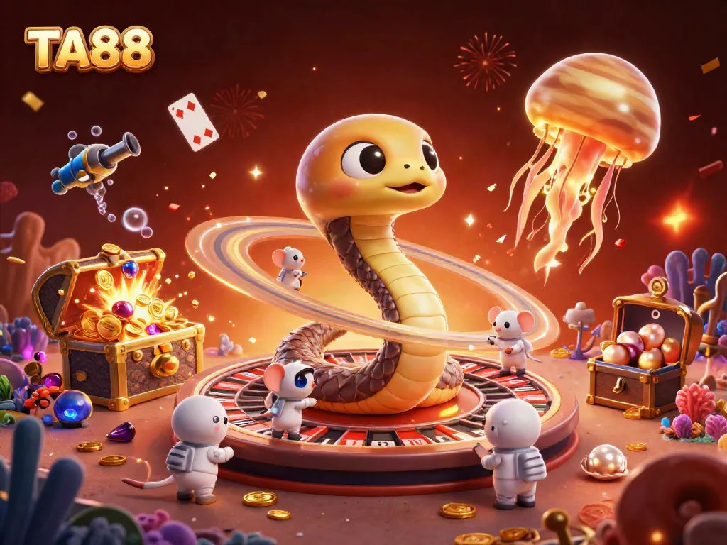 Experience thrilling bets at TA88 with cosmic characters in this vibrant 3D casino scene.