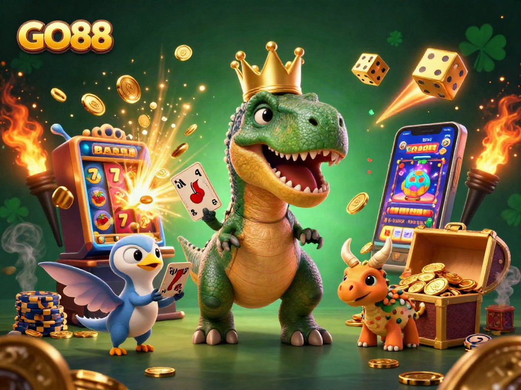 Experience the thrill of GO88 with vibrant casino elements and fun characters!