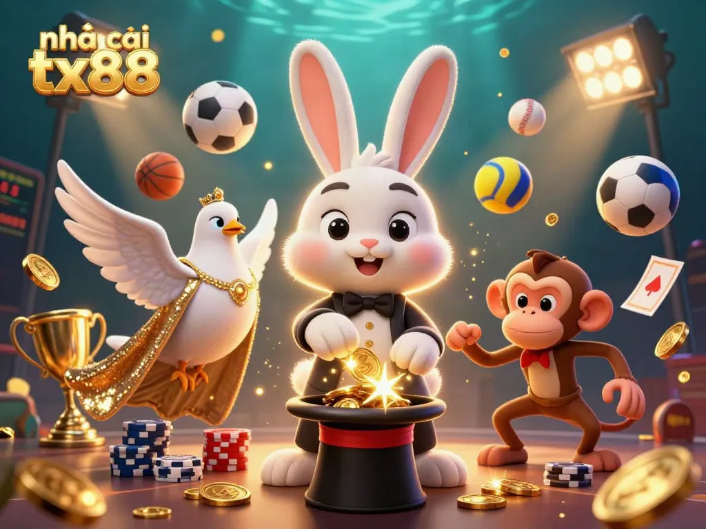 Engage in thrilling bets with nhà cái tx88 in this lively casino scene featuring magical characters.