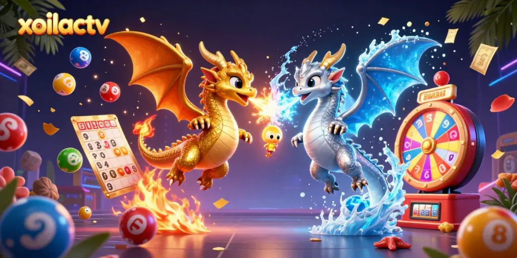 Xoilactv showcases thrilling dragon dynamics amidst vibrant gambling elements in an exciting scene.