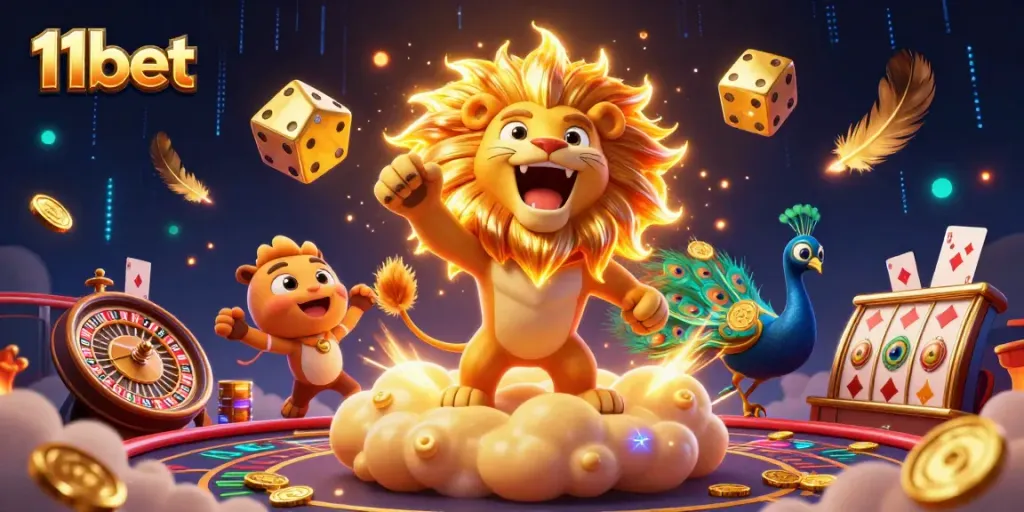 Engage with 11bet's thrilling casino experience featuring energetic 3D characters and dynamic gambling elements.