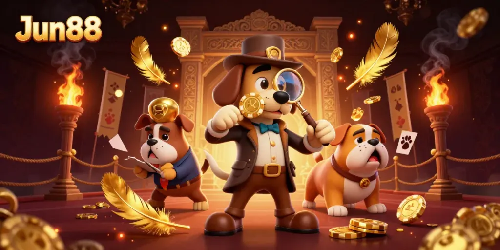 Experience thrilling poker action with Jun88, where a cartoon detective uncovers golden clues.