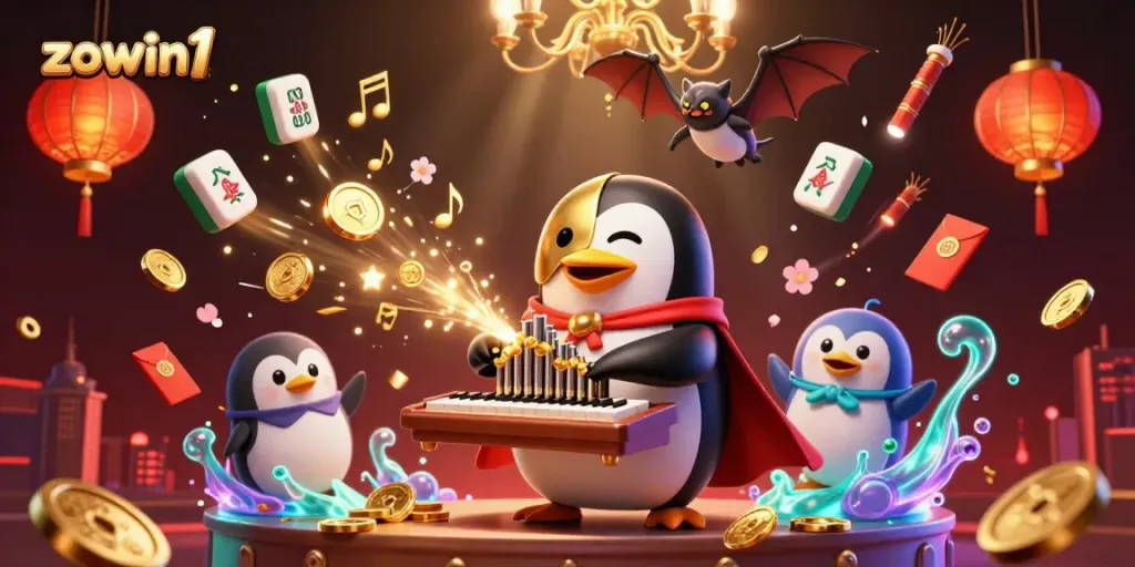 Play exciting games at zowin1 with a dazzling 3D penguin organist and festive elements.