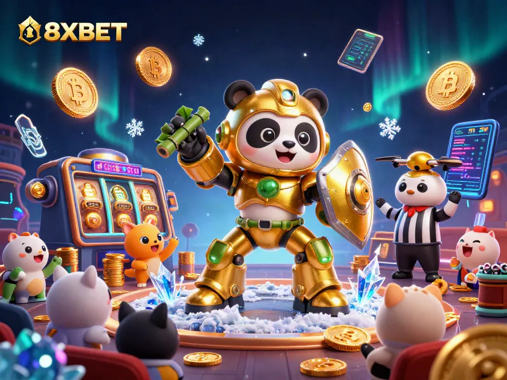 Engage with 8XBET in a vibrant casino scene featuring dynamic elements and characters.