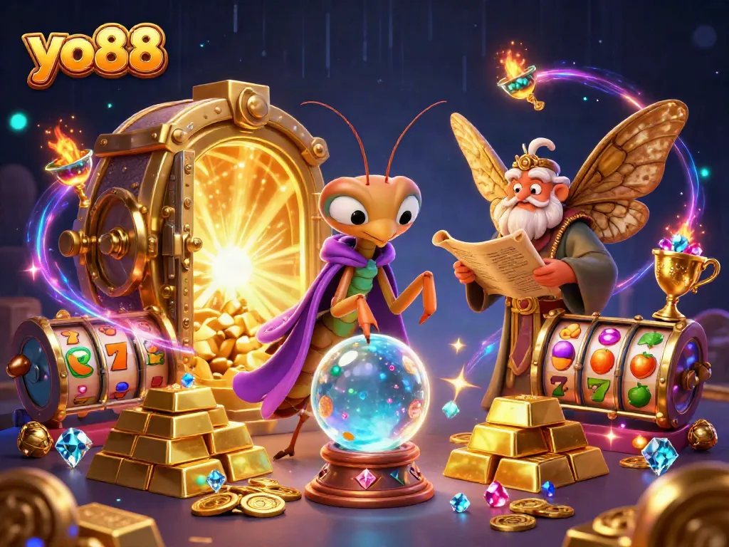 Experience the magic of yo88 as a fortune teller guides players to jackpot wins amidst dazzling casino elements.