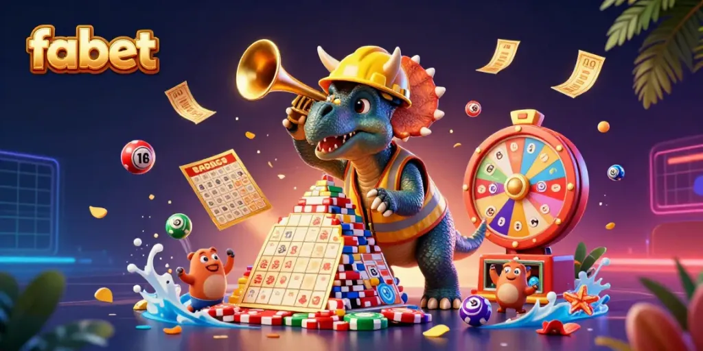 Experience vibrant excitement with fabet as triceratops celebrates casino wins amid dynamic gaming elements.