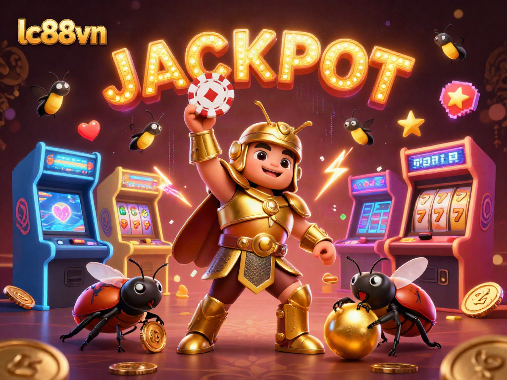 Experience the excitement of lc88vn as beetle heroes celebrate big wins in a vibrant casino scene.