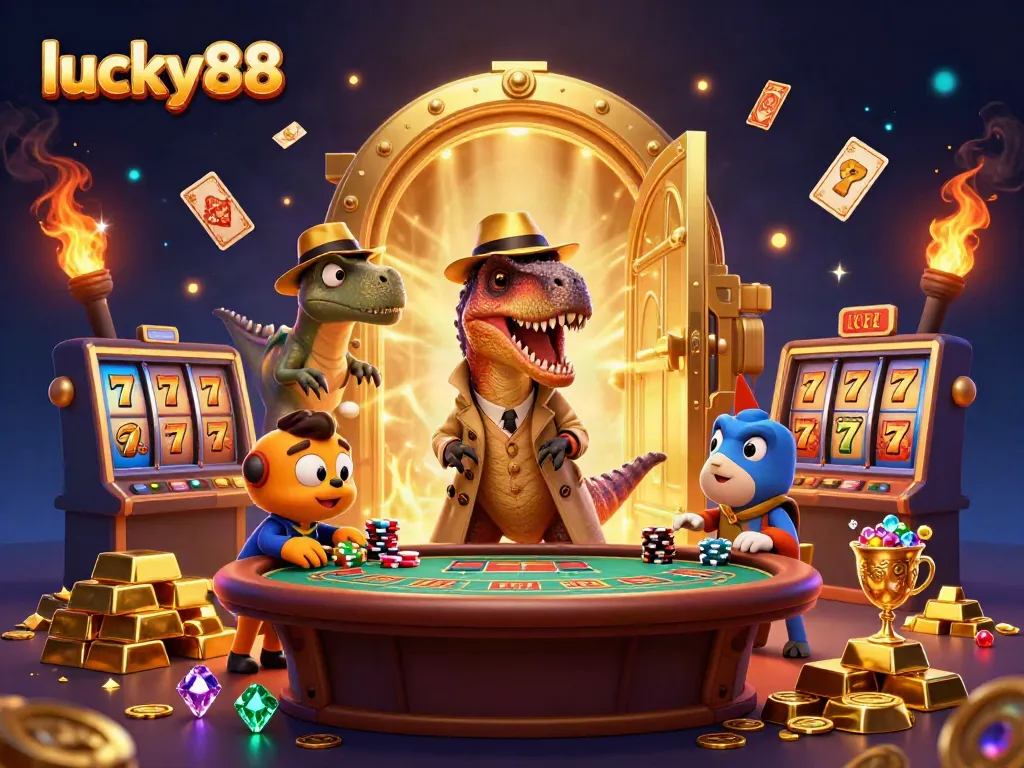 Experience the thrilling lucky88 action with a velociraptor, stegosaurus, and compy at the blackjack table.