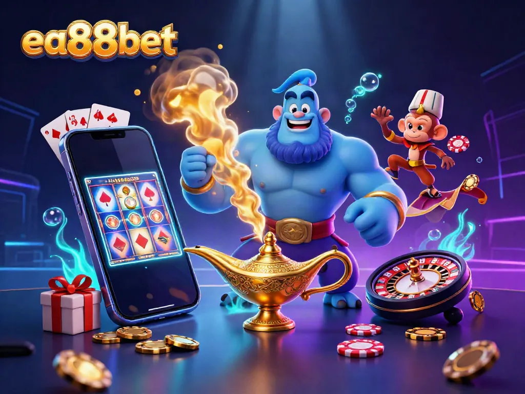 Experience the thrill of ea88bet with a dynamic illustration featuring the magical theme of casino gaming.