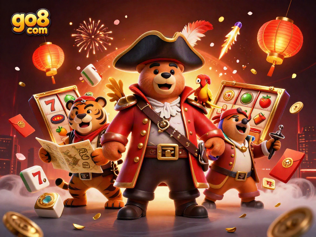 Win big with go8 com in a vibrant casino-themed adventure featuring a pirate bear!