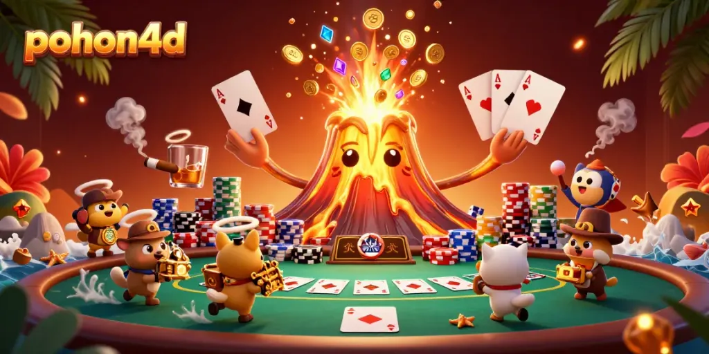Experience thrilling wins with pohon4d as golden coins erupt from a victorious volcano