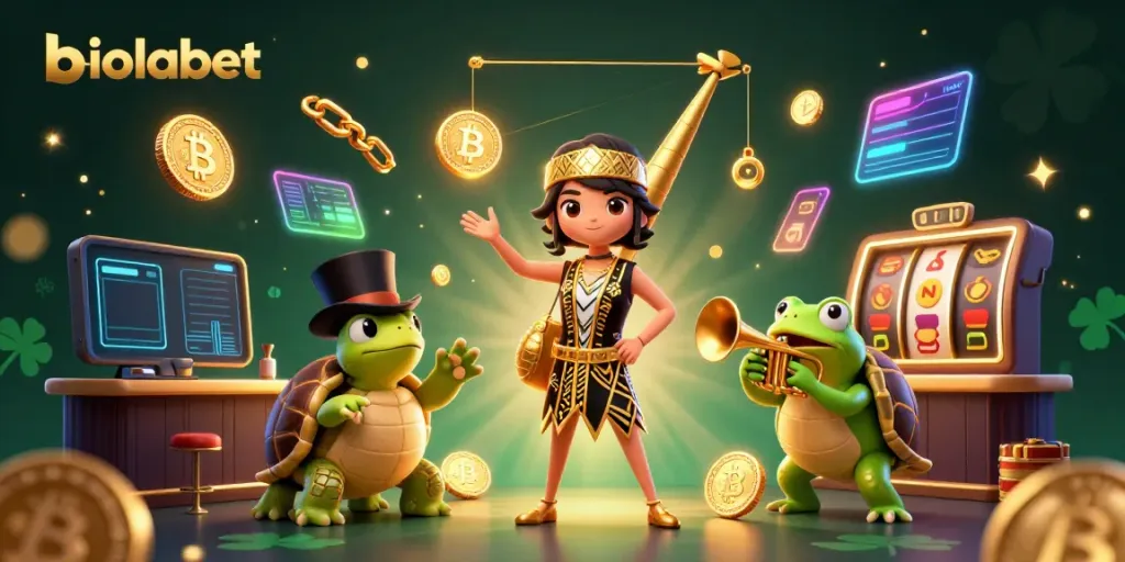 Experience online casino thrills with biolabet, featuring vibrant characters and slot elements.