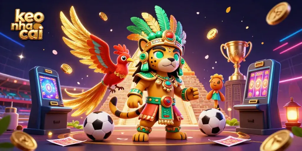 Engage with the dynamic keo nha cai sports betting scene featuring a Mayan jaguar priest.