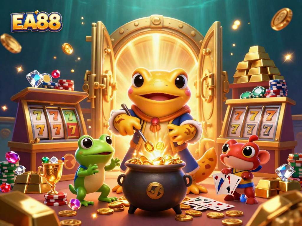Win big with EA88 as the gold coins and vibrant casino elements burst into view.
