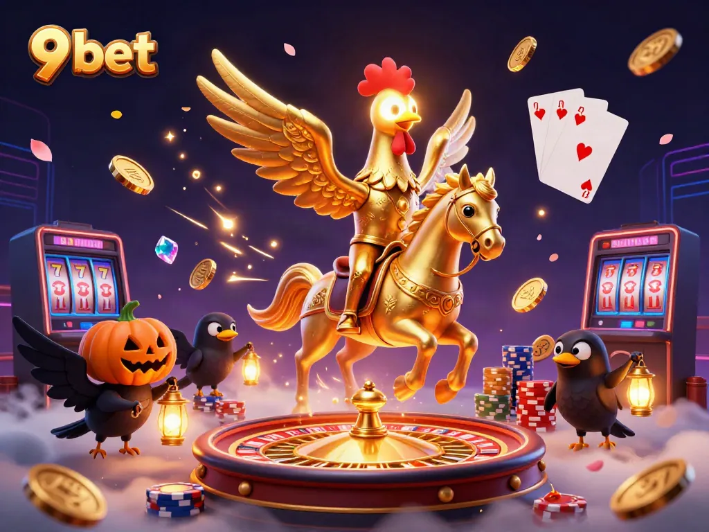 Experience thrilling games at 9 bet's fantasy casino with captivating characters amidst golden rewards.
