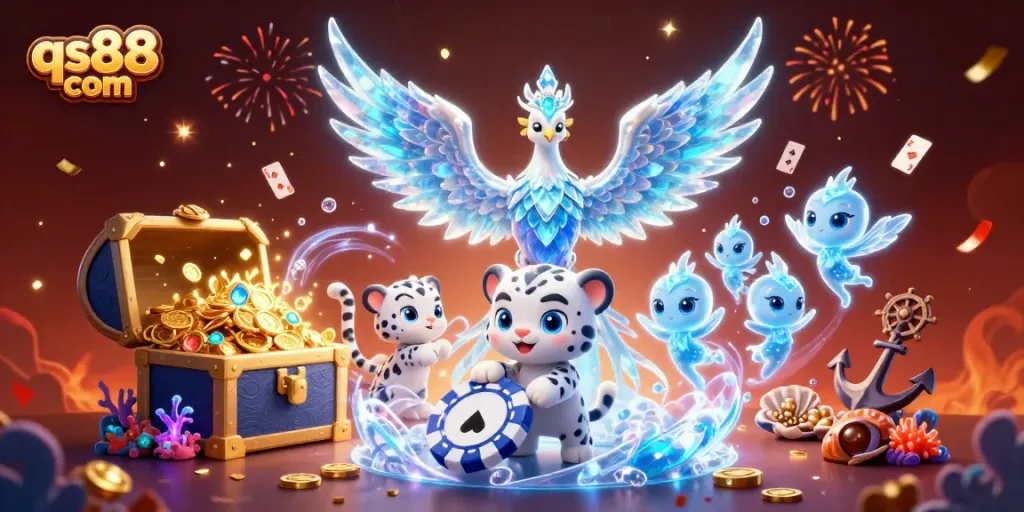 Experience thrilling gaming with qs88 com in a vibrant, animated casino scene with magical elements.