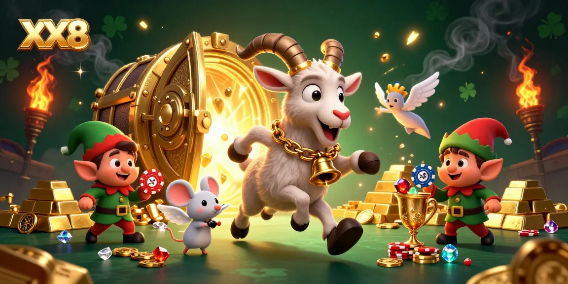 Join the thrill of XX8 with Krampus and festive characters in a lively casino scene!